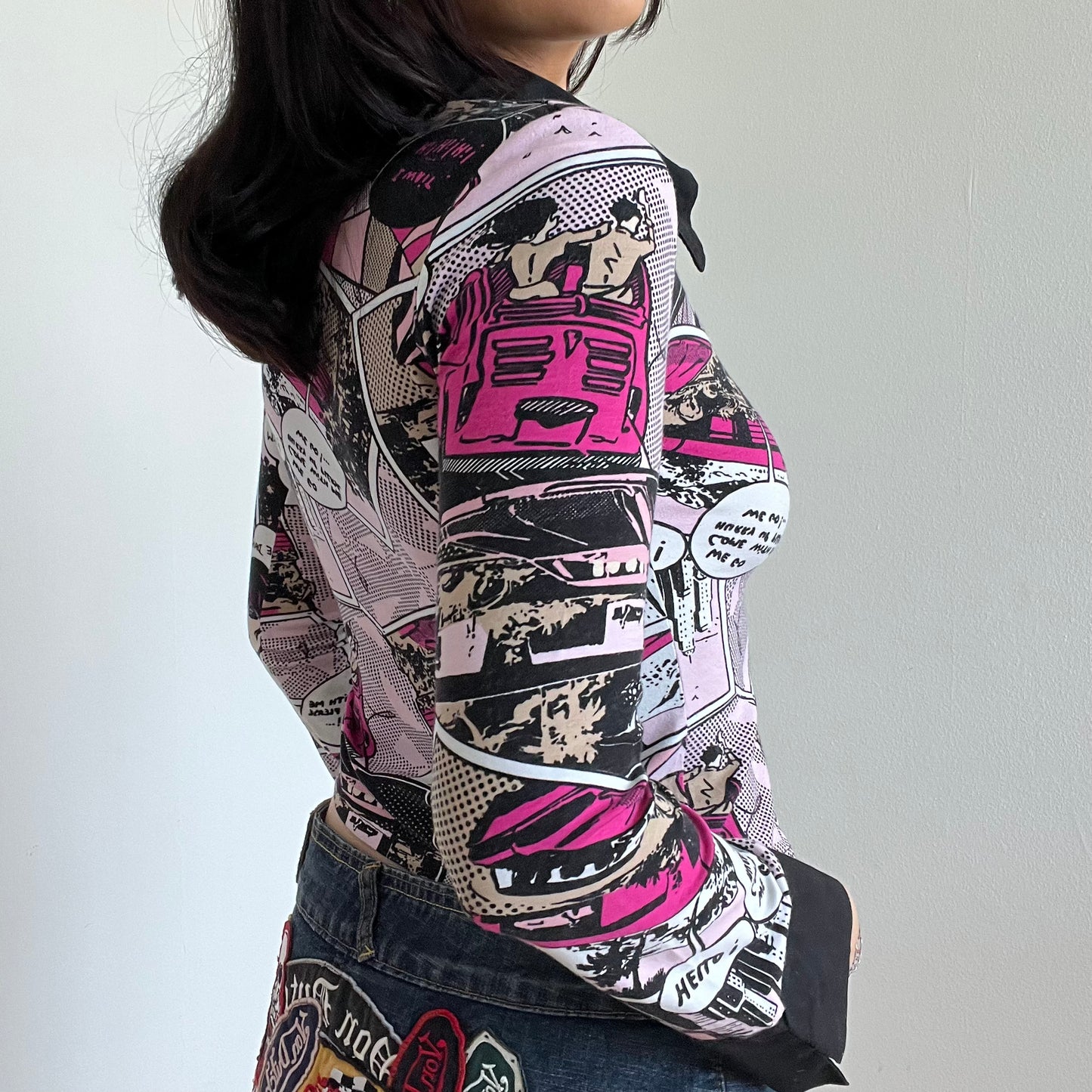 Vintage 90’s Funky Comic Print Double Zip Blouse (S)