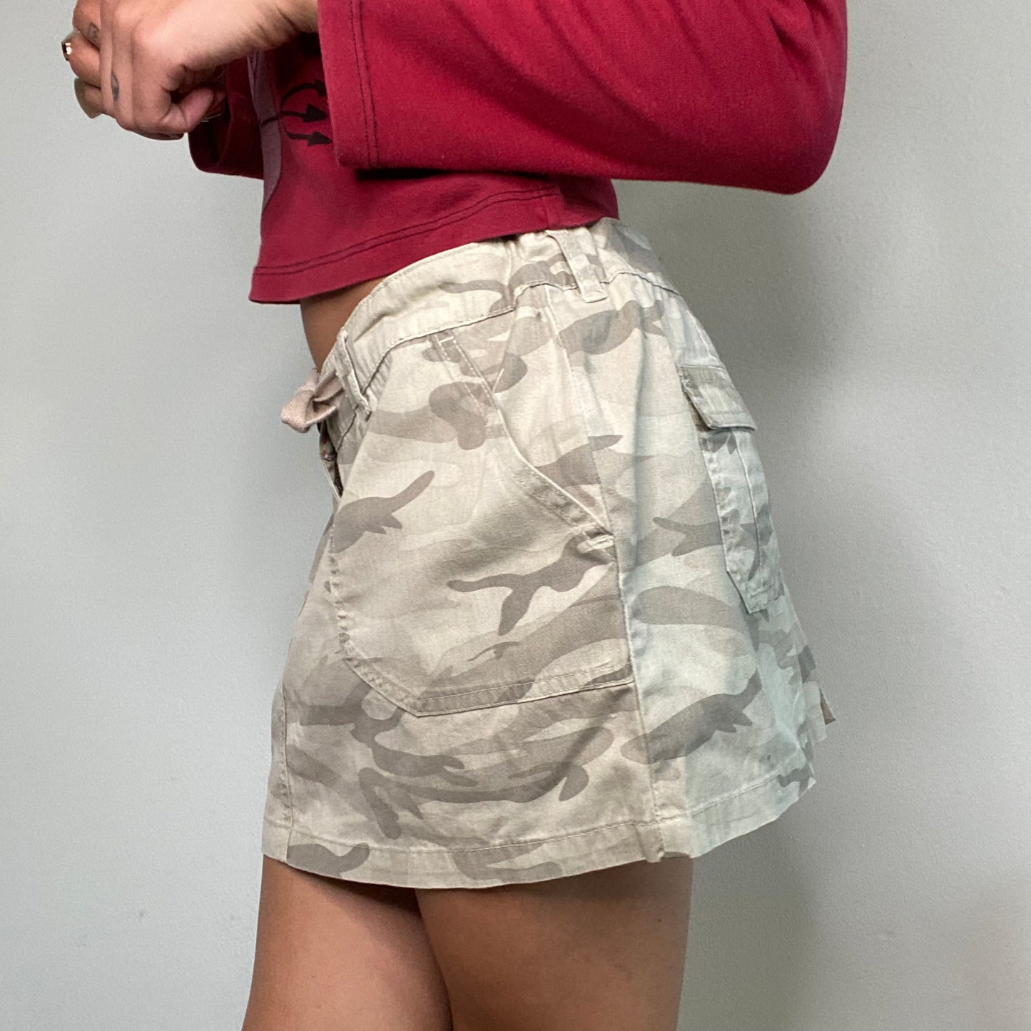 Vintage 90's Grunge Beige Camo Mini Skirt with Waist String (S/M)