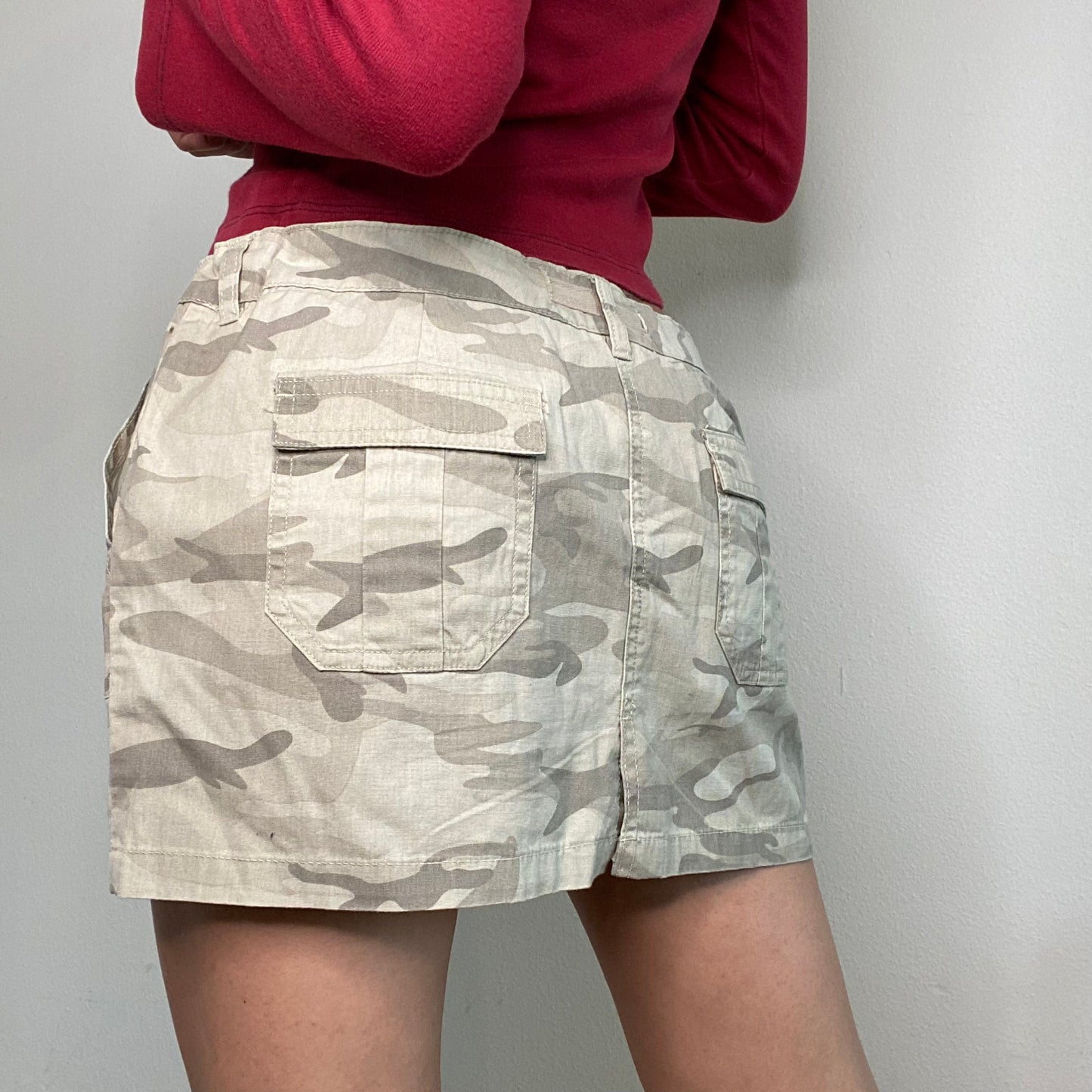 Vintage 90's Grunge Beige Camo Mini Skirt with Waist String (S/M)