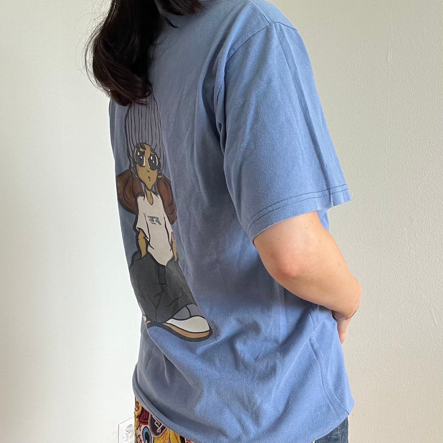 Vintage 90’s Skater Oversized Blue Shirt with Skater Girl Print (XS-S-M)