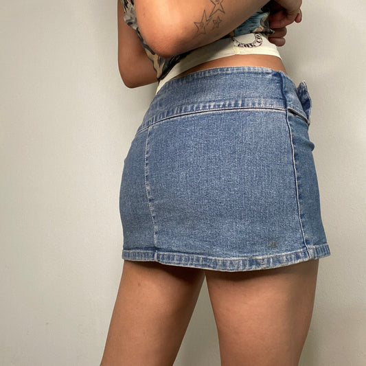 Vintage 90's Rockstar Denim Mini Skirt with Big Buckle Belt (S)