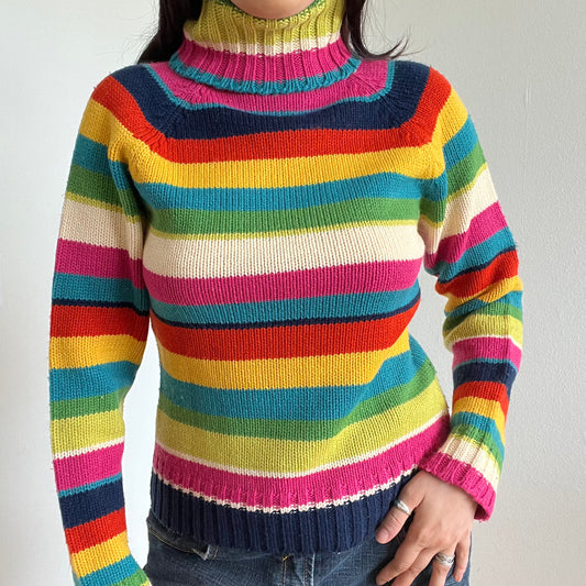 Vintage 90’s Gilmore Girls Rainbow Chunky Knit Turtleneck Sweater (L)