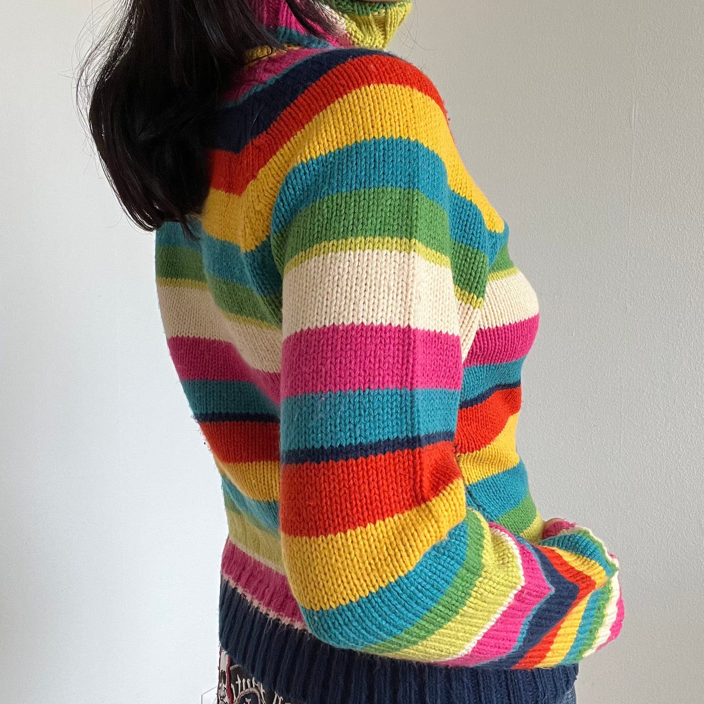 Vintage 90’s Gilmore Girls Rainbow Chunky Knit Turtleneck Sweater (L)