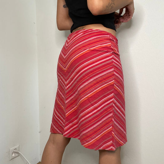 Vintage 90's Bella Hadid Red Striped Midi Skirt (XS)