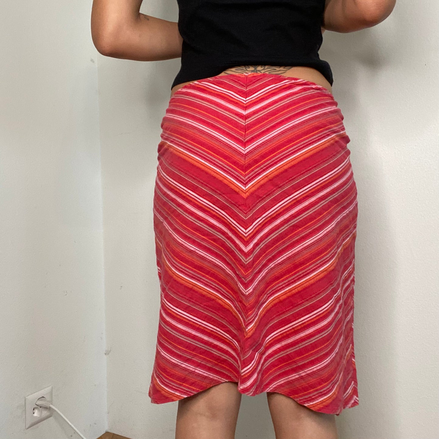 Vintage 90's Bella Hadid Red Striped Midi Skirt (XS)