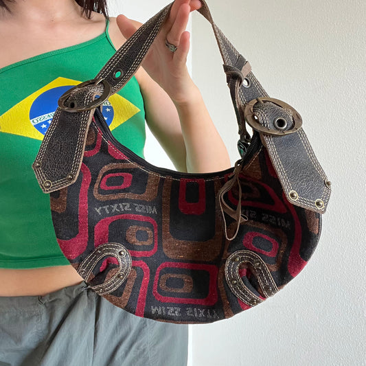 Vintage 90's Archive Miss Sixty Funky Print Denim Croissant Shoulder Bag