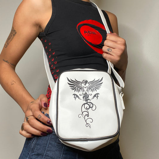 Vintage 2000's Rave Small White Crossbody Bag with Tribal Print
