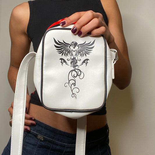 Vintage 2000's Rave Small White Crossbody Bag with Tribal Print