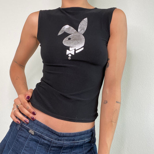 Vintage 90's Playboy Silver Logo Black Highneck Top (S)