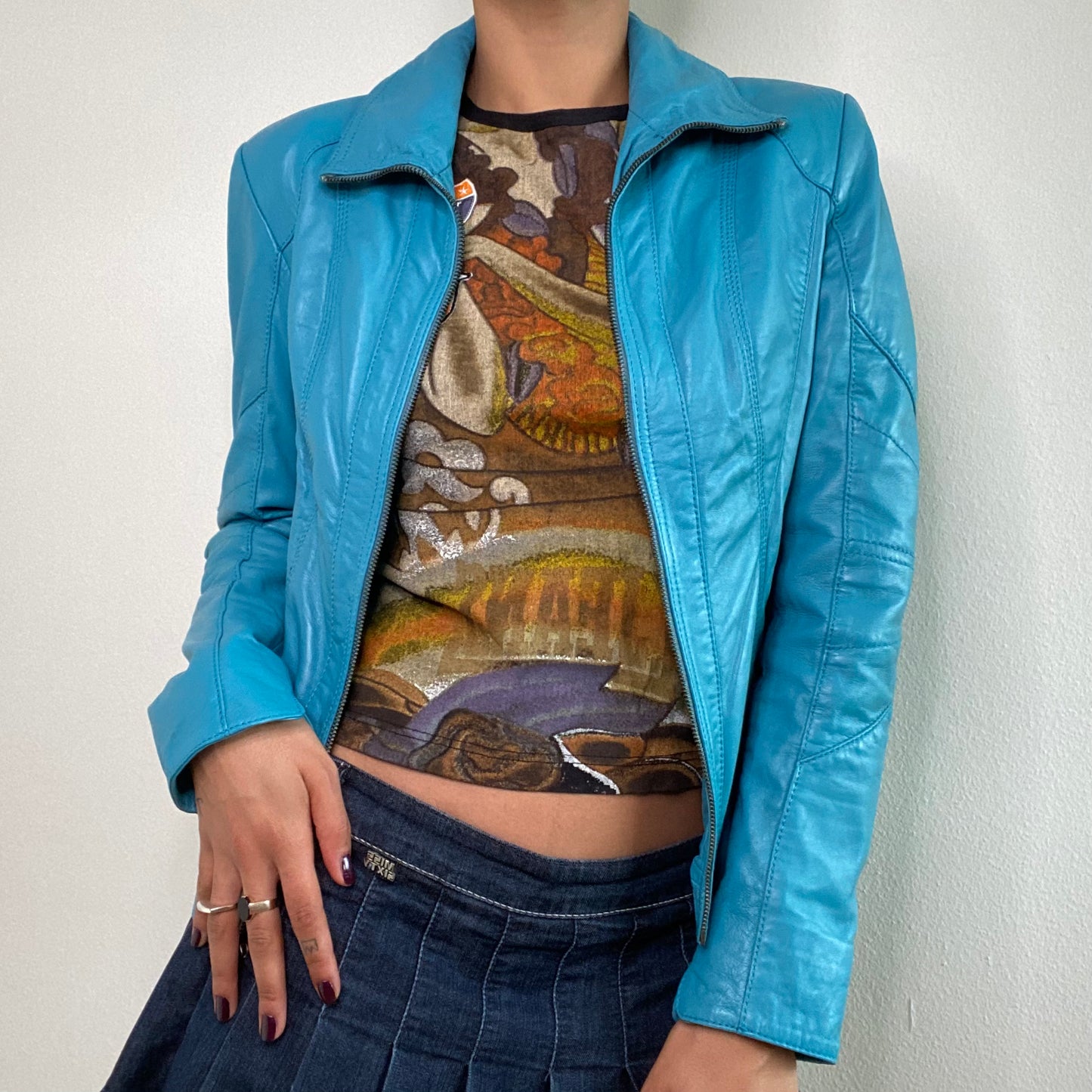 Vintage 90's Bella Hadid Blue Leather Jacket (S/M)