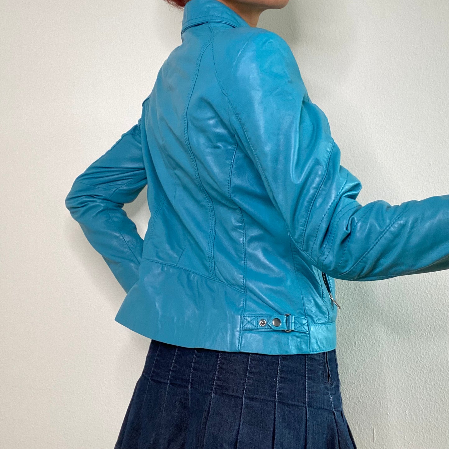 Vintage 90's Bella Hadid Blue Leather Jacket (S/M)