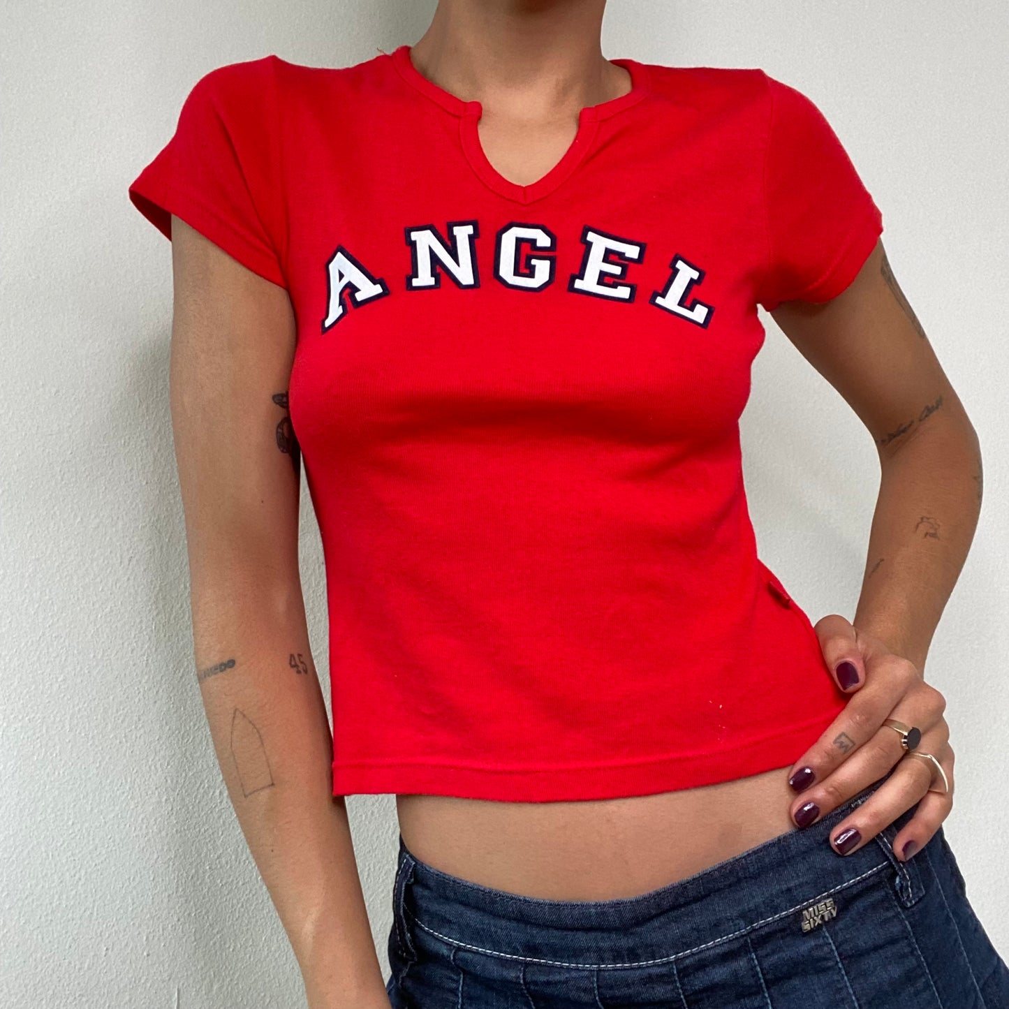 Vintage 90's Skater Red 'Angel' Baby Tee (XS/S)