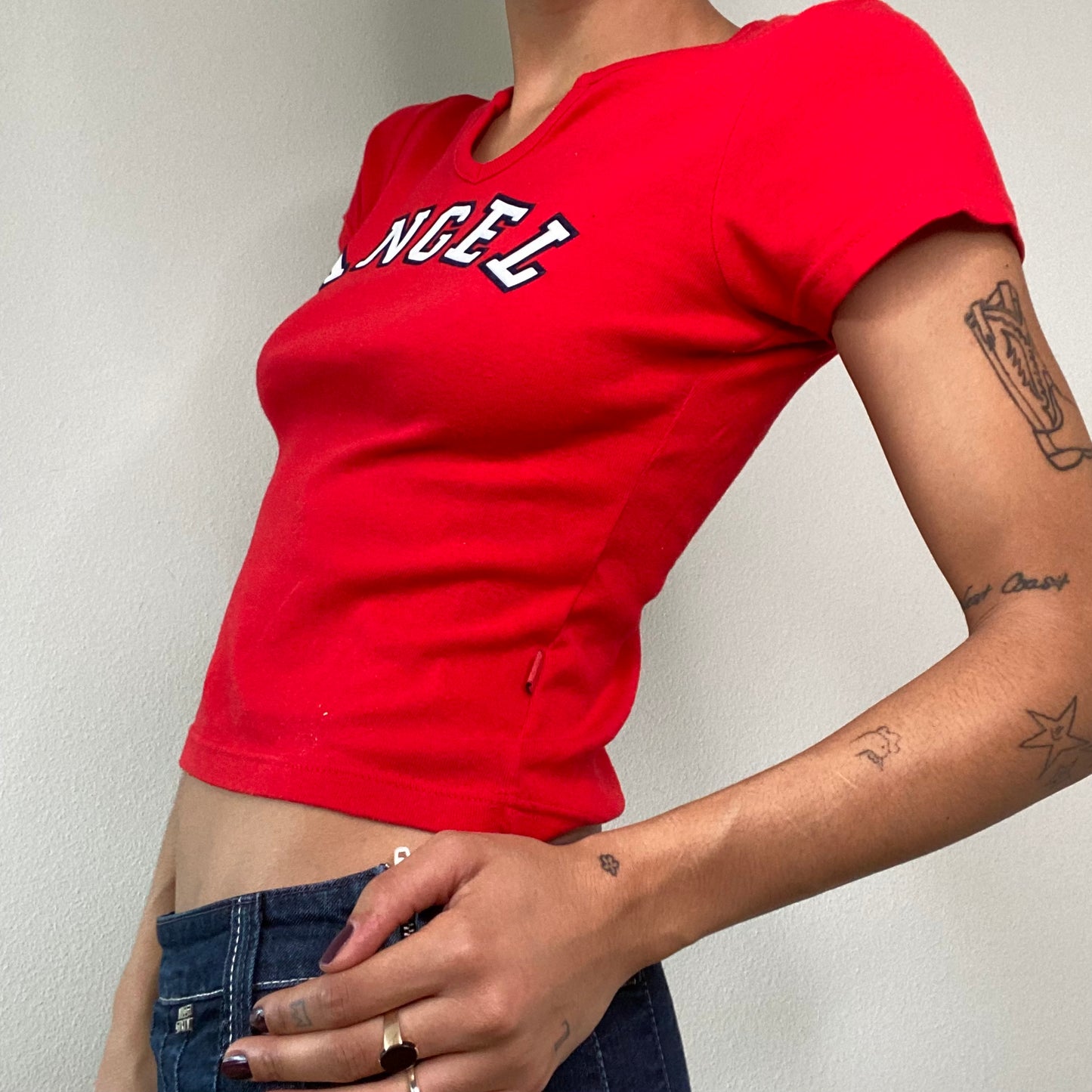 Vintage 90's Skater Red 'Angel' Baby Tee (XS/S)