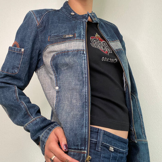 Vintage 90's Bella Hadid Motorcycle Denim Jacket (S)