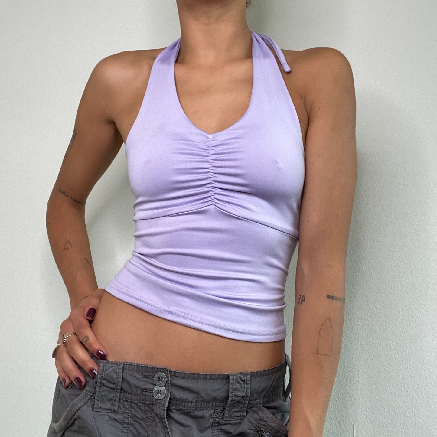 Vintage 90's Clubwear Lilac Backless Halter Neck Top (XS)