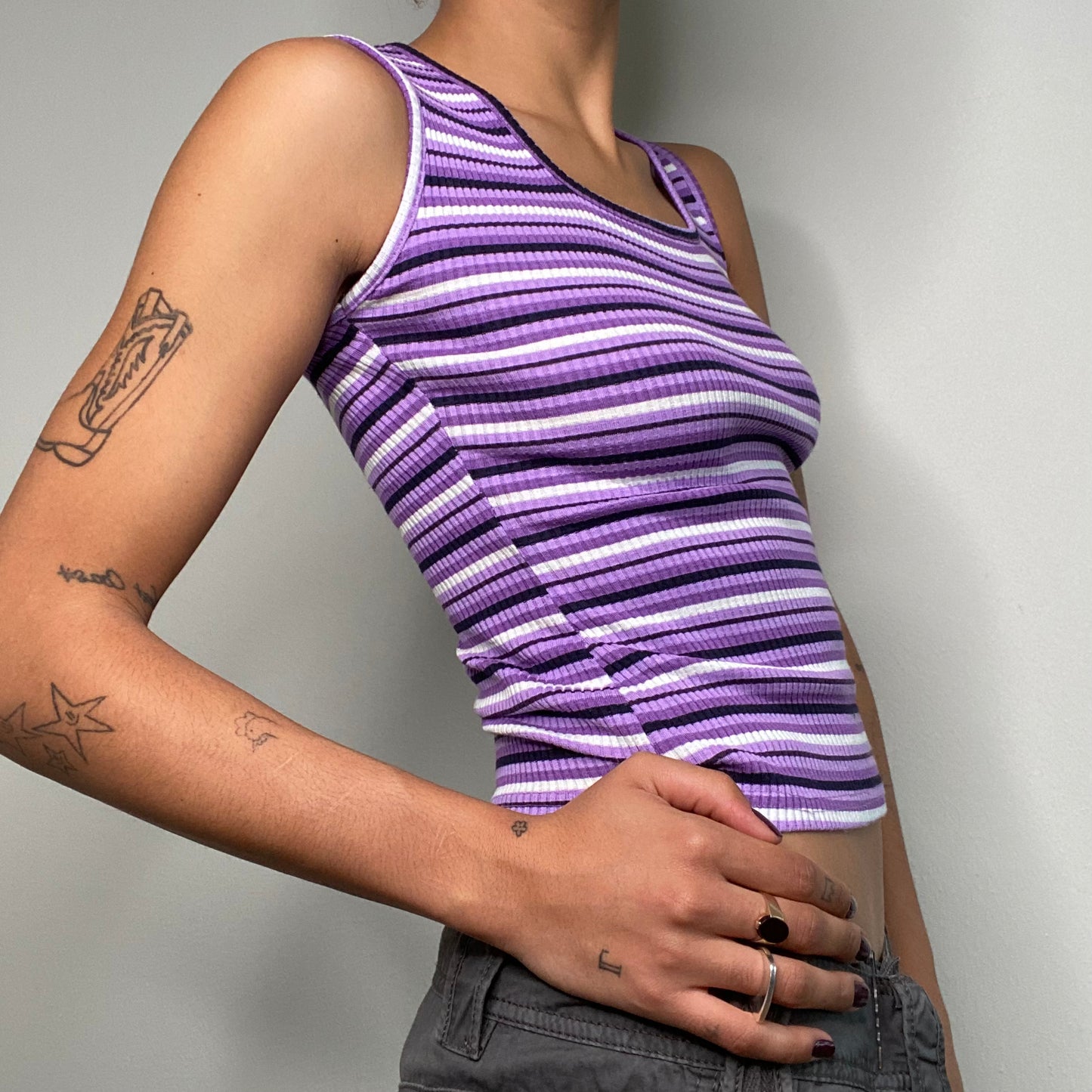 Vintage 90's Skater Purple Striped Tank Top (XS/S)