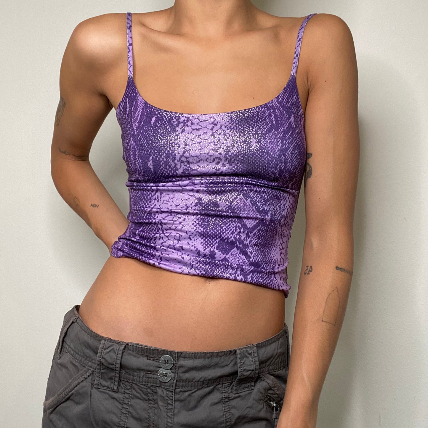 Vintage 90's Clubwear Purple Snakeskin Print Crop Top (XS/S)