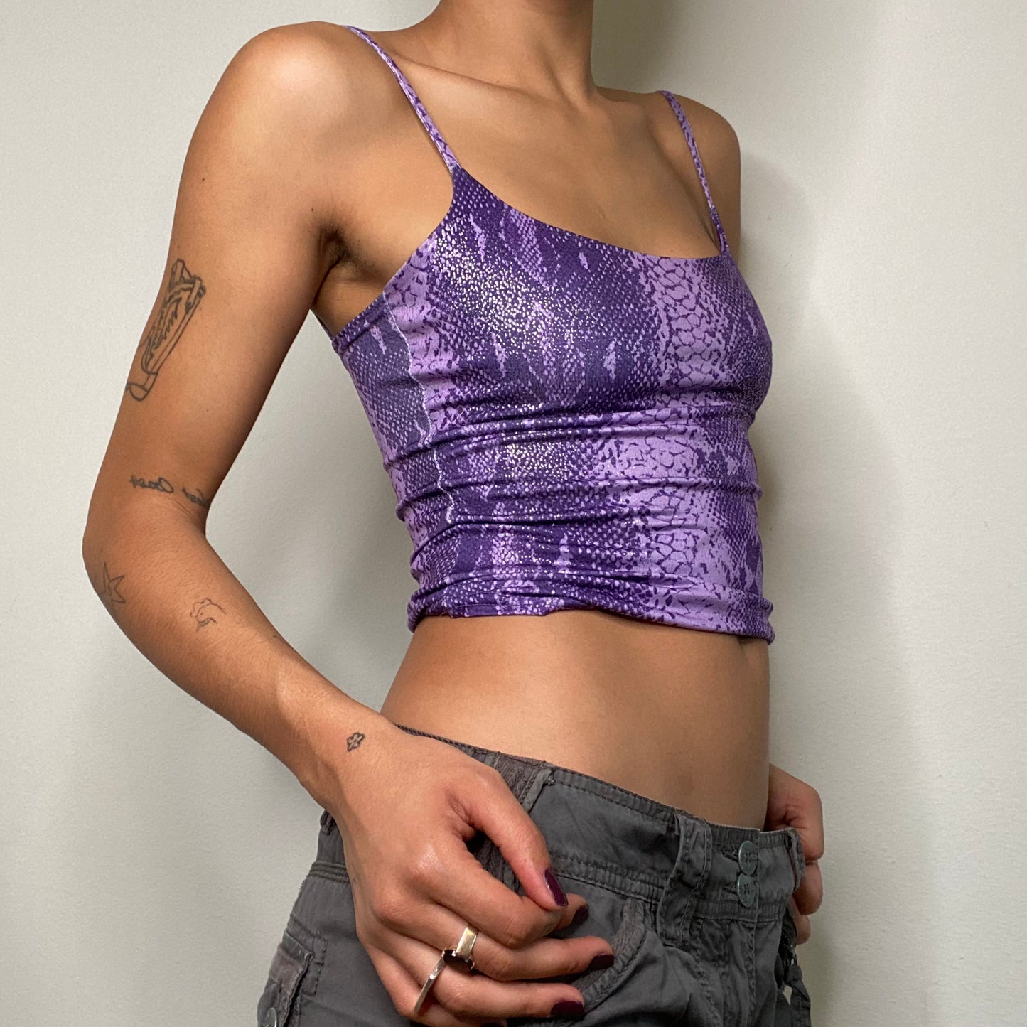 Vintage 90's Clubwear Purple Snakeskin Print Crop Top (XS/S)