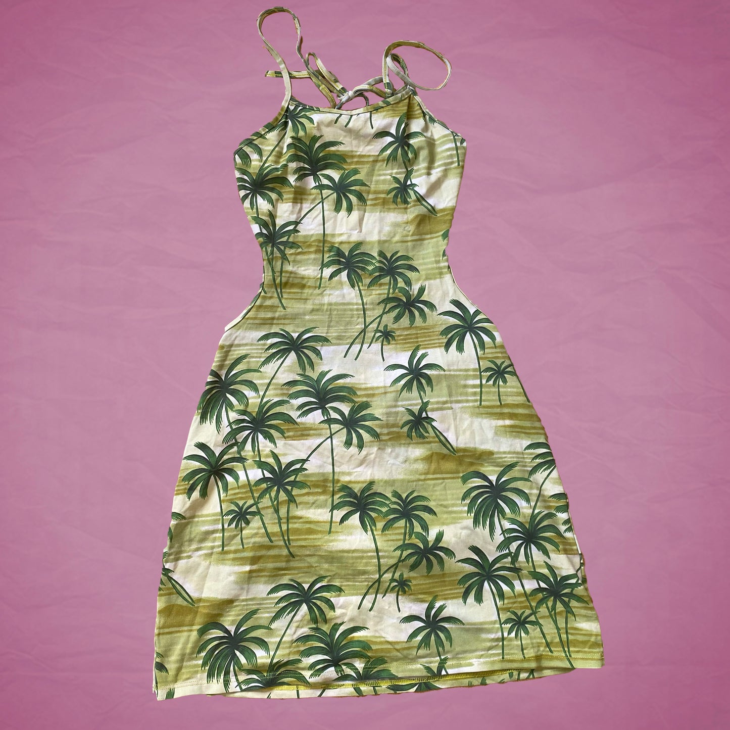 Vintage Y2K Palm Print Cutout Dress
