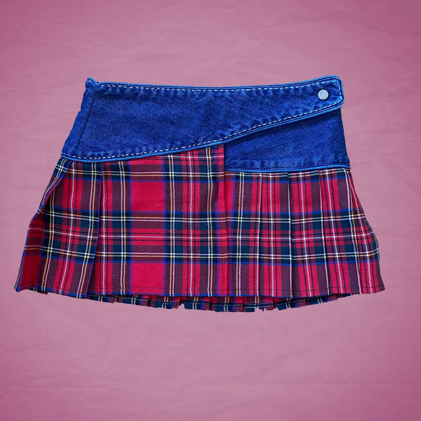 Vintage Y2K Denim and Plaid Mini Skirt