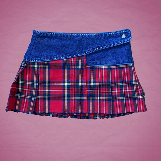 Vintage Y2K Denim and Plaid Mini Skirt
