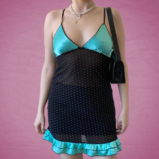 Vintage Y2K Blue and Black Sheer Negligee