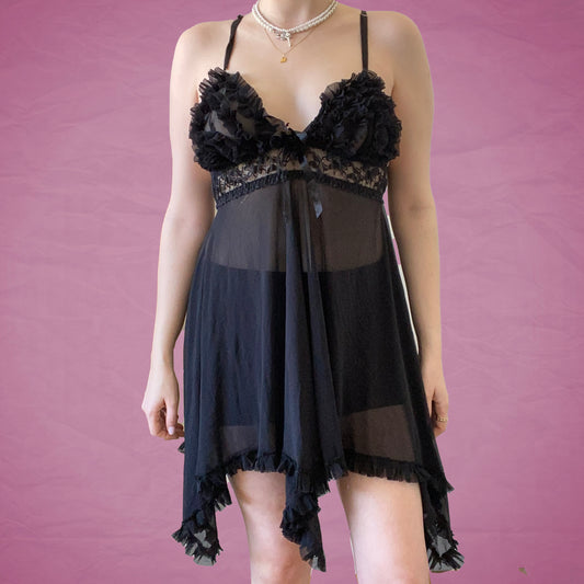 Vintage Y2K Black Sheer Negligeé