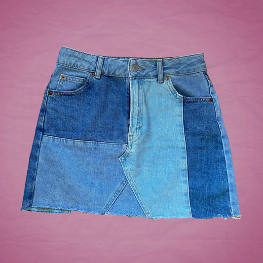 Vintage Y2K Denim Patchwork Mini Skirt