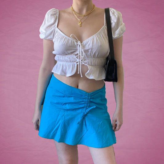 Vintage Y2K Blue Ruched Mini Skirt