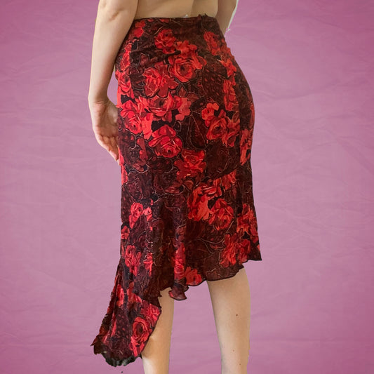 Vintage 90's Fairy Red Roses Maxi Skirt