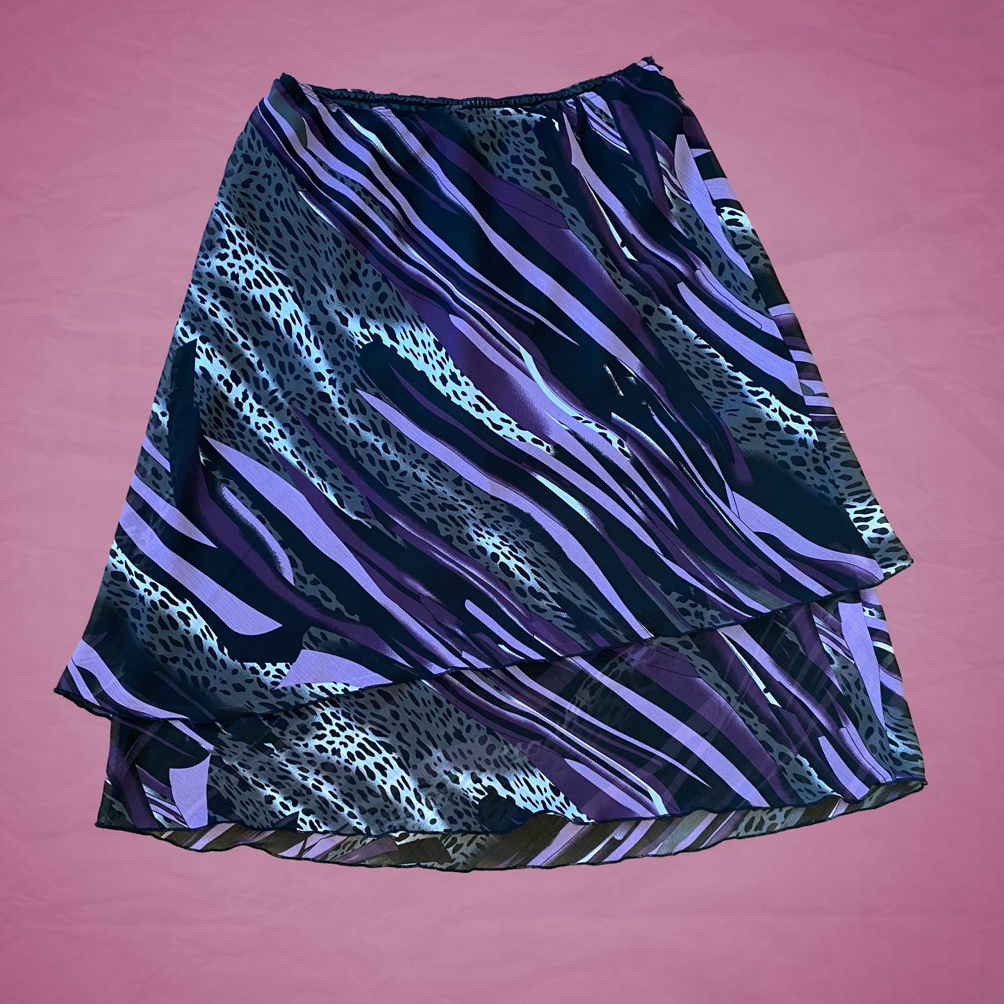 Vintage Y2K Black and Purple Groovy Print Midi Skirt