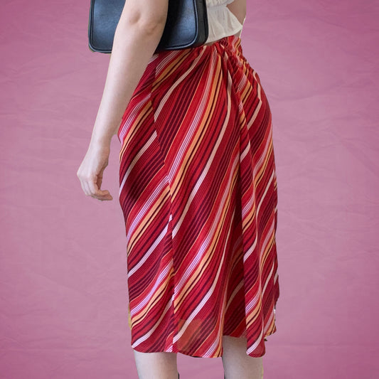 Vintage Y2K Diagonal Stripe Mesh Midi Skirt