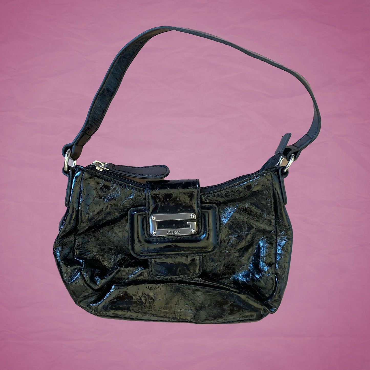 Vintage Y2K Guess Shiny Black Baguette Bag