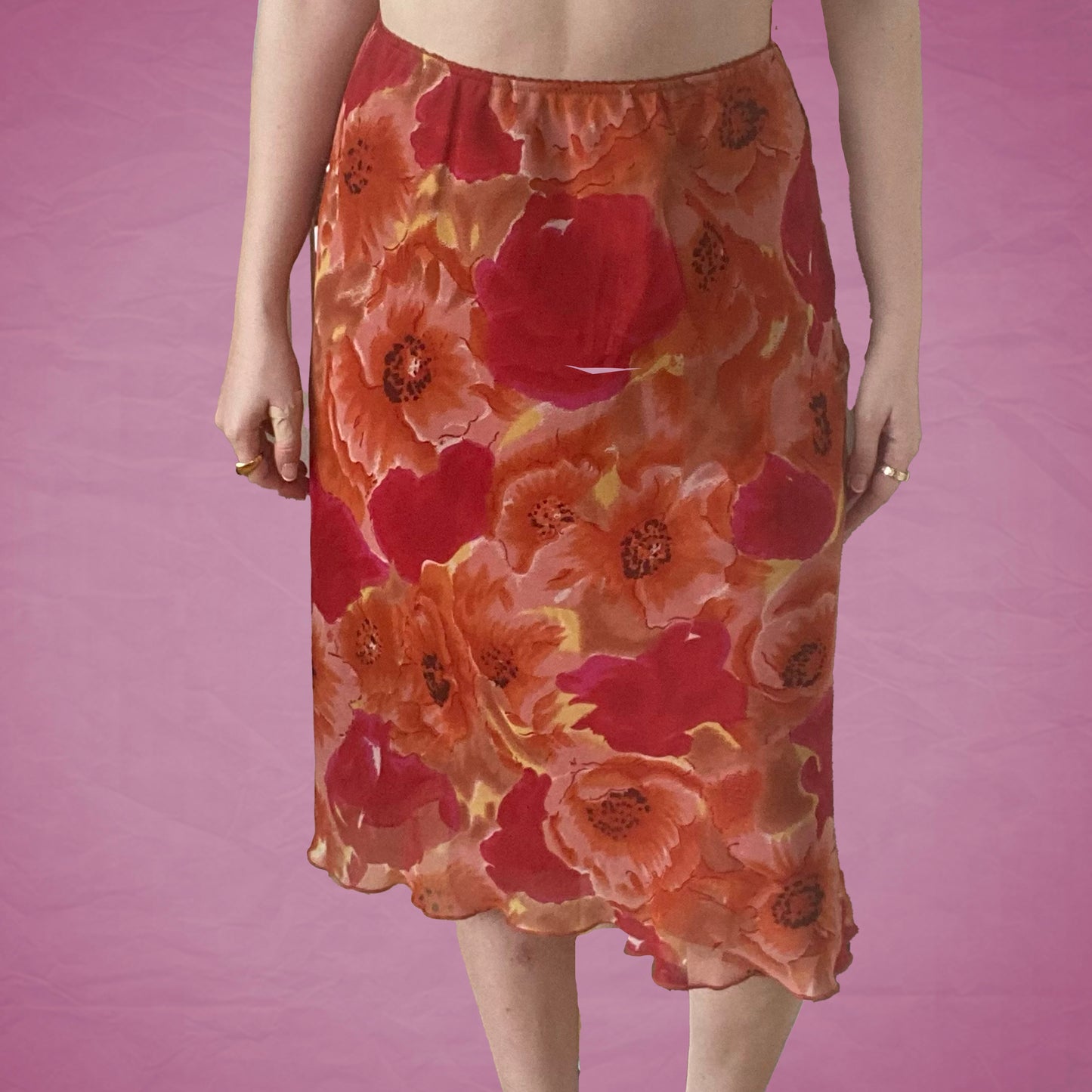 Vintage Y2K Fairy Orange Floral Midi Mesh Skirt