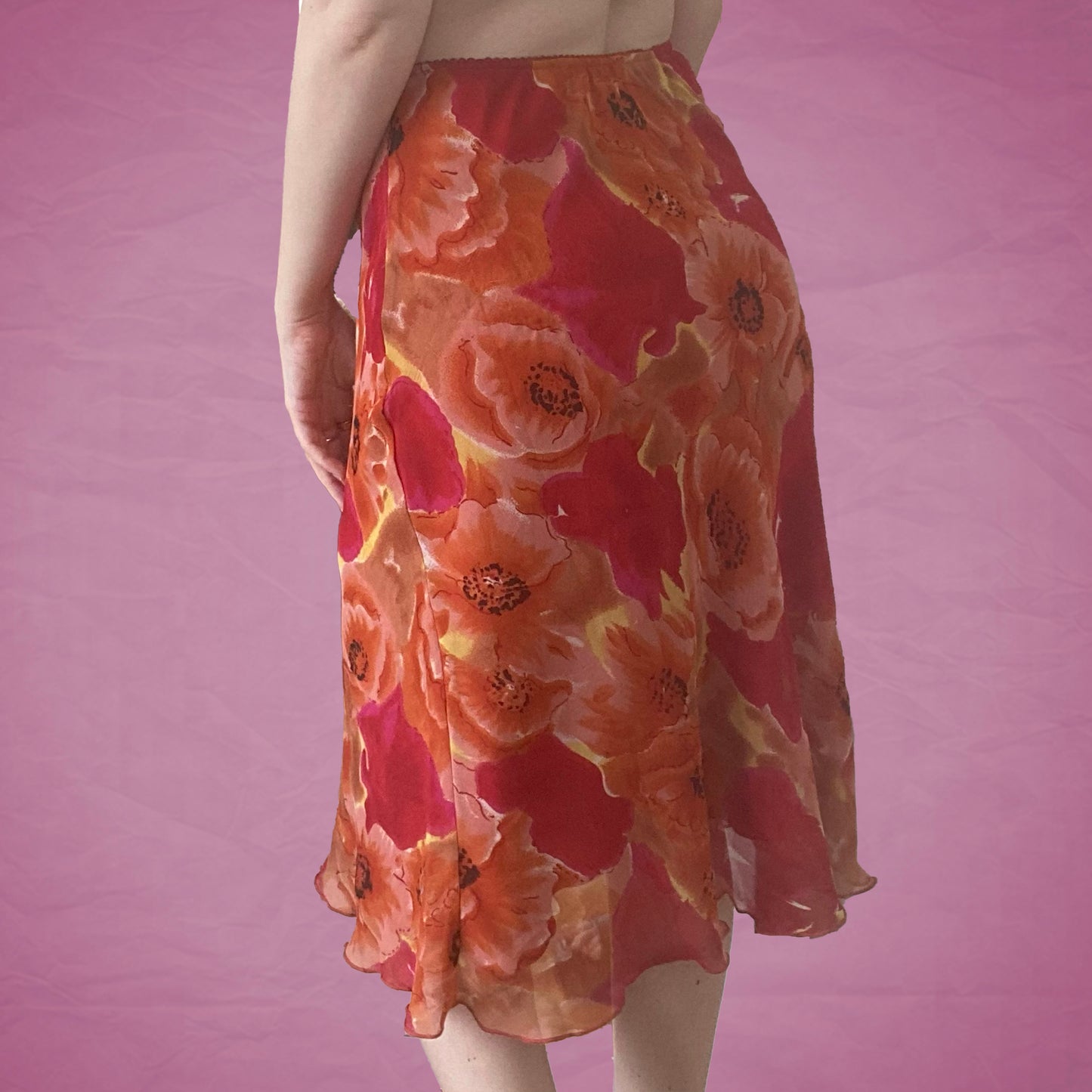 Vintage Y2K Fairy Orange Floral Midi Mesh Skirt