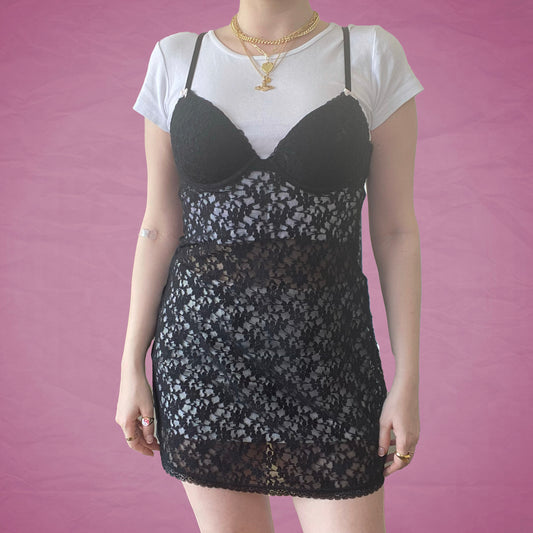 Vintage Y2K Black Lace Negligee Dress