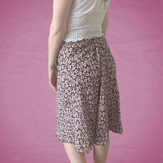 Vintage Y2K Brown Floral Midi Mesh Skirt