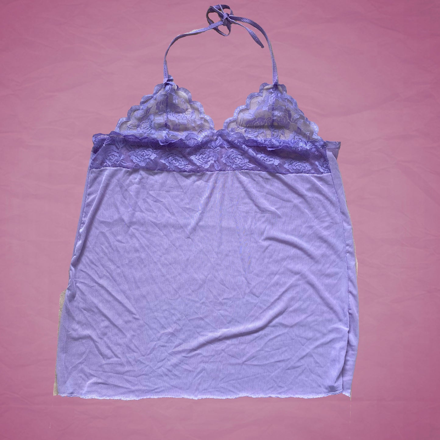 Vintage Y2K Lilac Mesh Slip with Lace Detailing