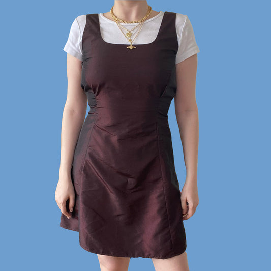 Vintage 90's Brown Shiny Satin Mini Dress