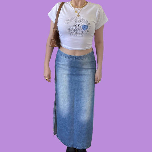 Vintage 90's Denim Maxi Skirt with Side Slits