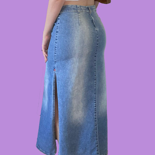 Vintage 90's Denim Maxi Skirt with Side Slits