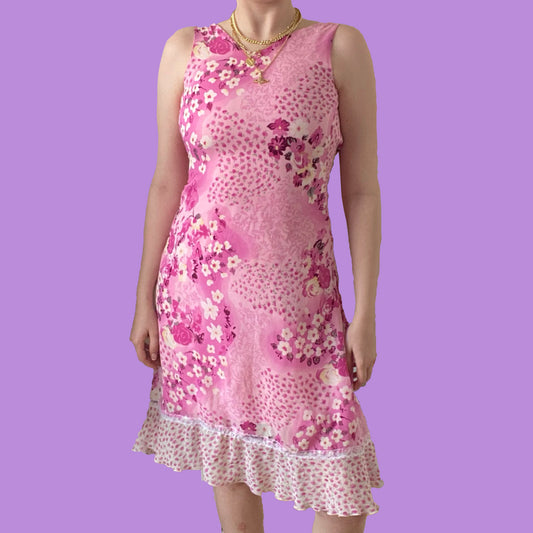 Vintage Y2K Pink Ditsy Floral Maxi Dress