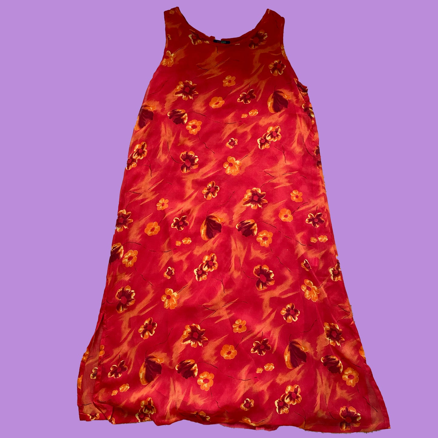 Vintage 90's Orange Floral Mesh Maxi Dress