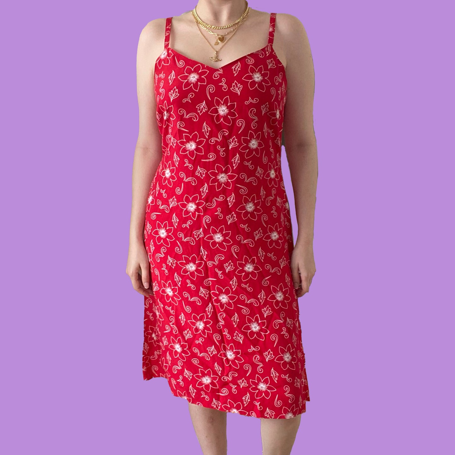 Vintage 90's Red Floral Midi Dress