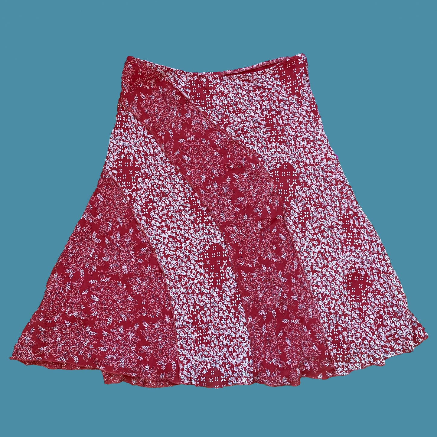 Vintage Y2K Red Floral Patchwork Mesh Midi Skirt