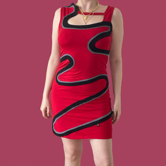 Vintage Y2K Groovy Line Cutout Mini Dress