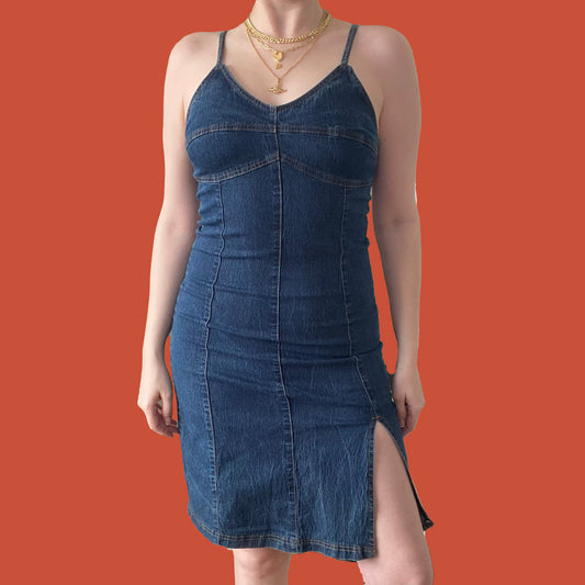 Vintage 90's Denim Mini Dress with Slit