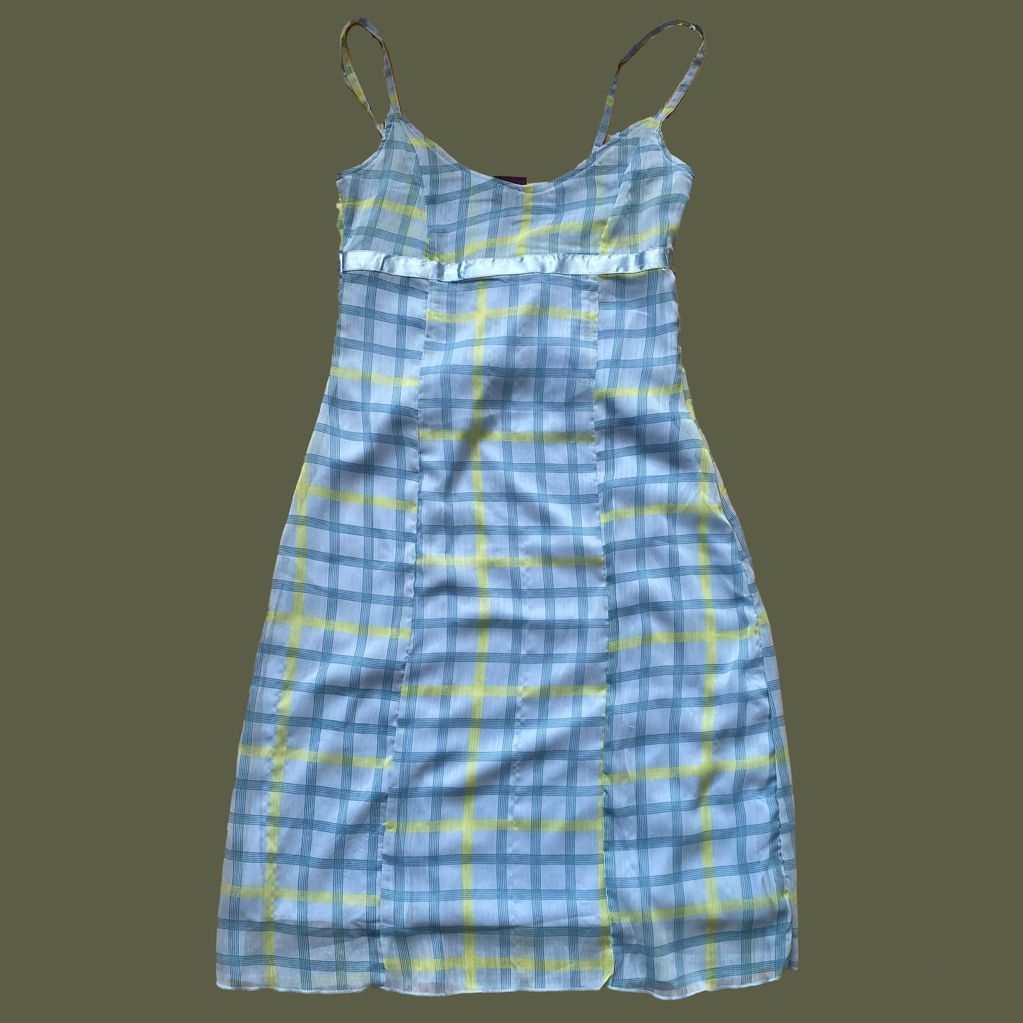 Vintage 90's Blue Plaid Mesh Midi Dress