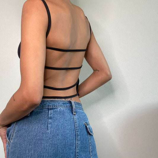 Vintage 90's Clubwear Black Backless High Neck Top (S/M)