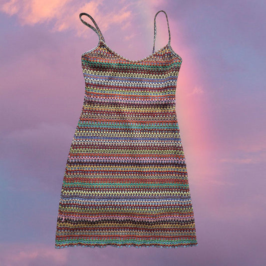 Vintage 90's Summer Rainbow Crochet Dress (S/M)